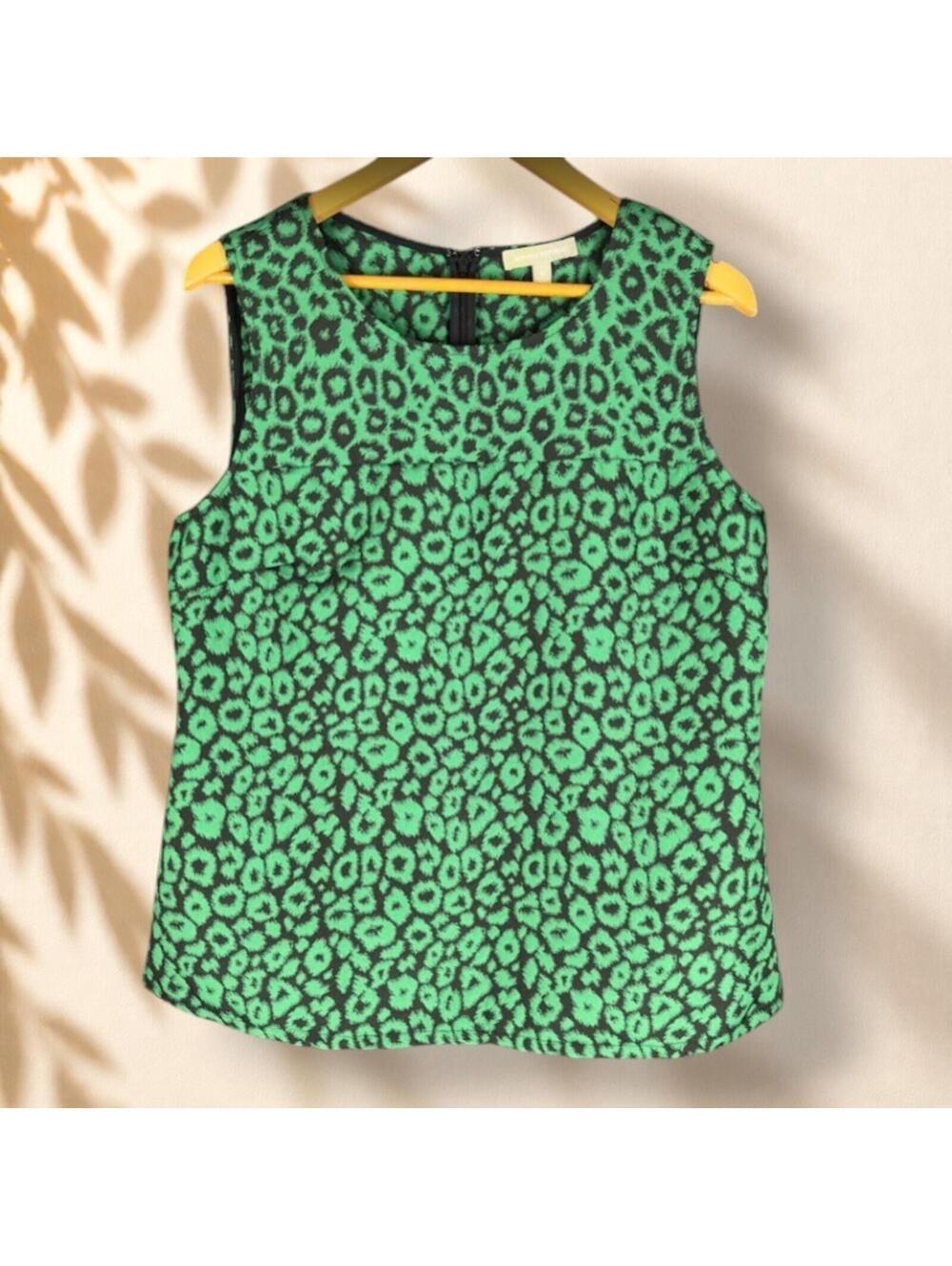 Banana Republic Blouse Women 14 Green Animal Print Sleeveless Zipper Wide Strap